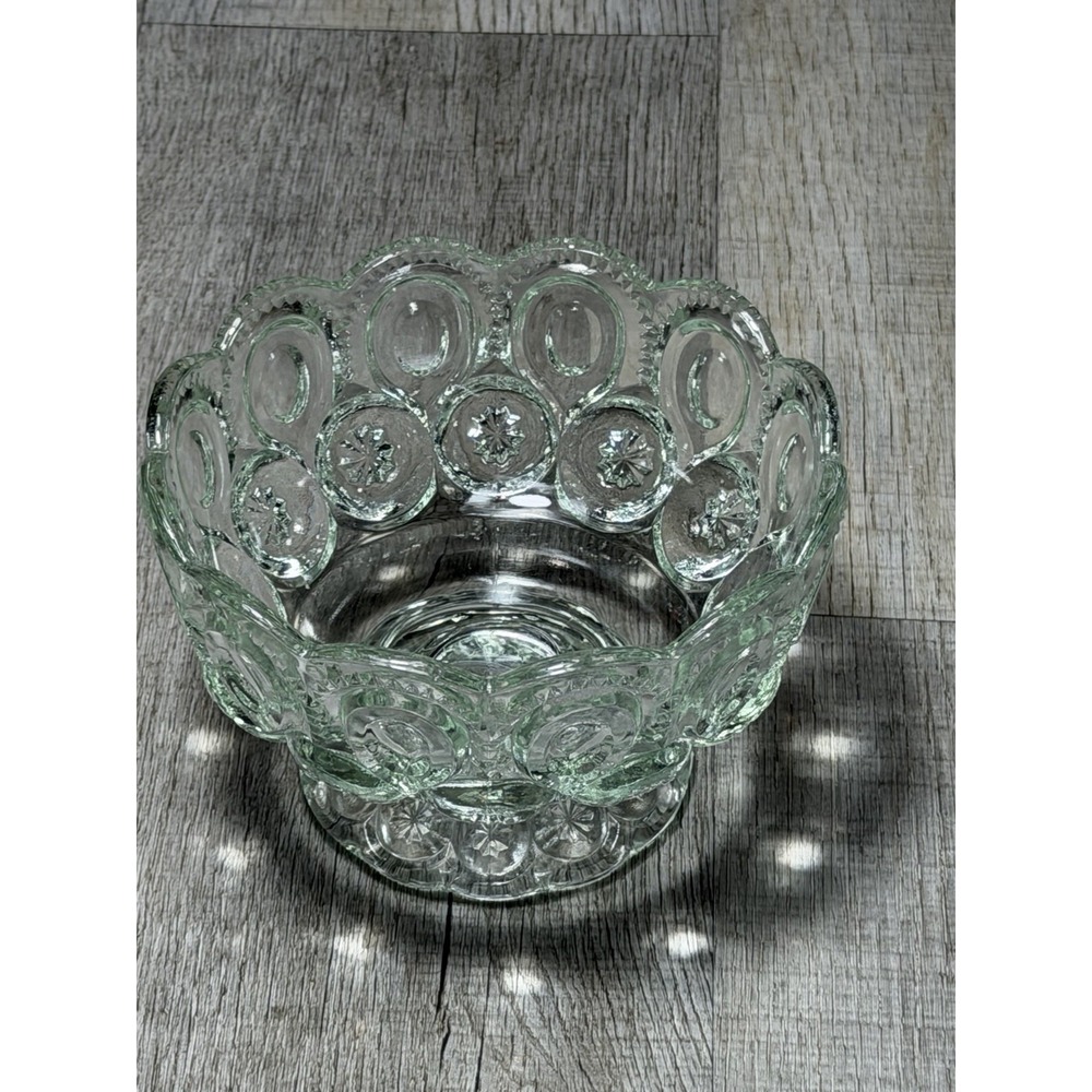 Vintage LE Smith Moon, And Stars clear Glass Pedestal compote Bowl, Candy Dish - Picture 7 of 8